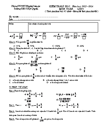 Đề kiểm tra 45 phút môn Đại số Lớp 6 - Trường THCS Ngô Quyền - Năm học 2013-2014 - Đề 2 (Có đáp án)
