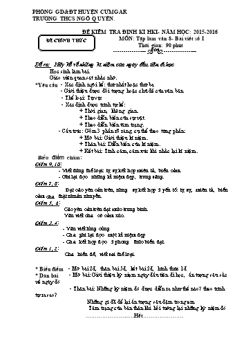 Đề kiểm tra định kì học kì I môn Ngữ văn Lớp 8 (Phần Tập làm văn) - Trường THCS Ngô Quyền - Năm học 2013-2014 - Bài viết số 1 (Có đáp án)