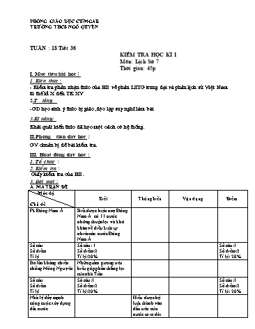 Đề kiểm tra học kì I môn Lịch sử Lớp 7 - Trường THCS Ngô Quyền (Có đáp án)