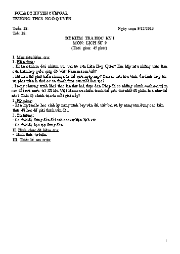 Đề kiểm tra học kì I môn Lịch sử Lớp 9 - Trường THCS Ngô Quyền - Năm học 2013-2014 (Có đáp án)