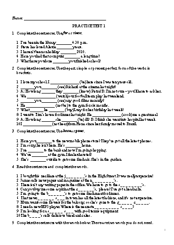 3 Bài tập thực hành môn Tiếng Anh Lớp 8