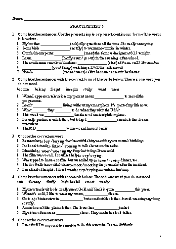 3 Bài tập thực hành môn Tiếng Anh Lớp 9