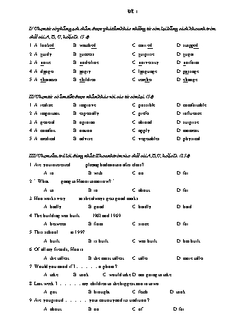 3 Đề ôn tập môn Tiếng Anh Lớp 8