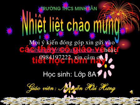 Bài giảng Đại số Lớp 8 - Tiết 24: Luyện tập - Nguyễn Hải Hưng Bài giảng Đại số Lớp 8 - Tiết 24: Luyện tập - Nguyễn Hải Hưng
