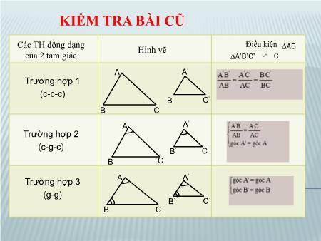Bài giảng Hình học Lớp 8 - Tiết 52, Bài 8: Các trường hợp đồng dạng của tam giác vuông