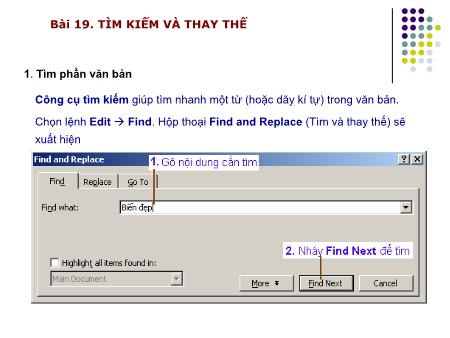 Bài giảng Tin học Khối 6 - Bài 19: Tìm kiếm và thay thế