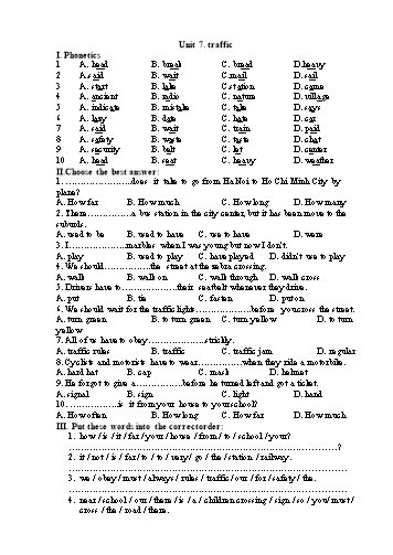 Bài ôn tập môn Tiếng Anh Lớp 7 - Unit 7: Traffic