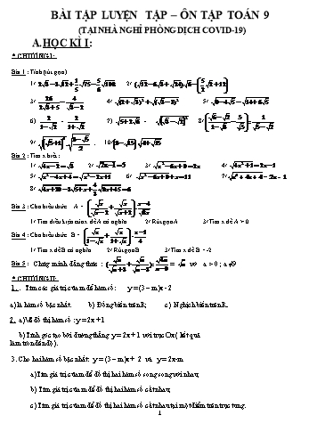 Bài tập luyện tập tại nhà môn Toán Lớp 9