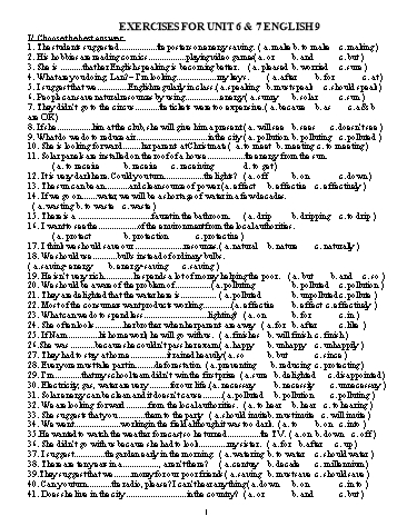 Bài tập môn Tiếng Anh Lớp 9 - Unit 6+7