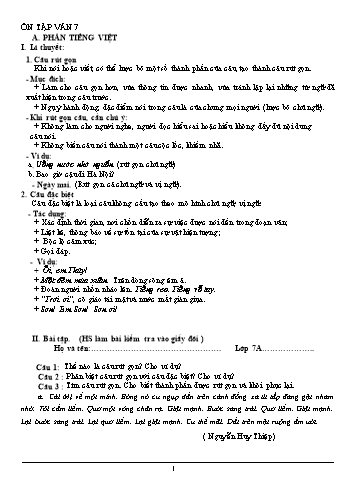 Bài tập ôn luyện môn Ngữ văn Lớp 7