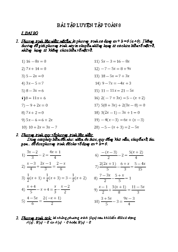 Bài tập ôn luyện môn Toán Lớp 8