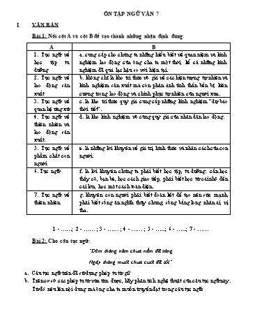 Bài tập ôn tập môn Ngữ văn Lớp 7