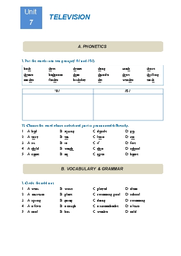 Bài tập ôn tập môn Tiếng Anh 6 - Unit 7: Television