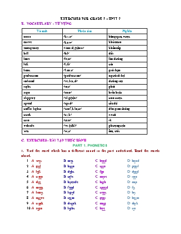 Bài tập ôn tập môn Tiếng Anh 7 - Unit 7