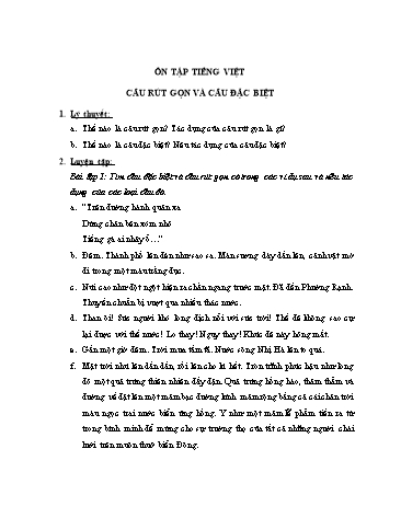 Bài tập ôn tập Ngữ văn 7 - Câu rút gọn và câu đặc biệt