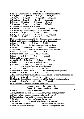 Bài tập ôn tập Tiếng Anh Lớp 7 - Unit 7