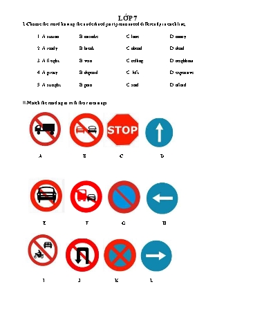 Bài tập thực hành môn Tiếng Anh 7 - Lần 2