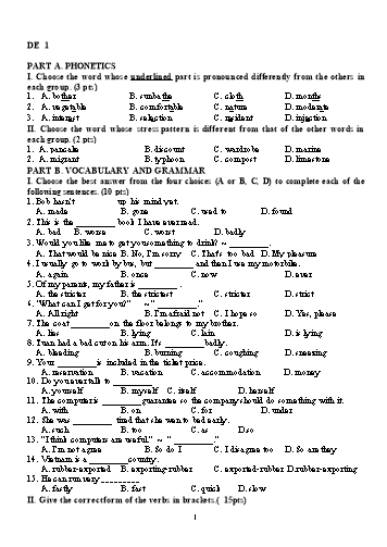 Bài tập thực hành môn Tiếng Anh 7