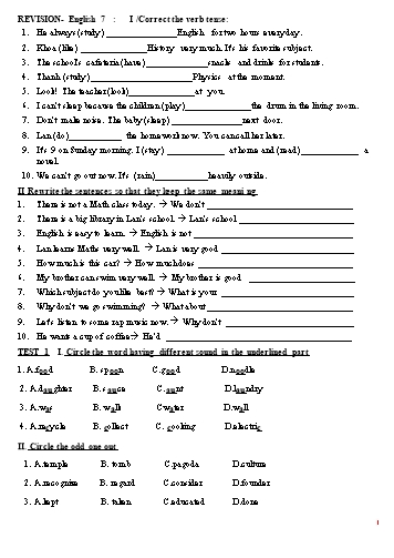 Bài tập Tiếng Anh 7 (Sách Thí điểm)