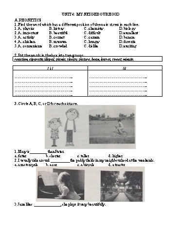 Bài tập Tiếng Anh Lớp 6 - Unit 4, 5, 6