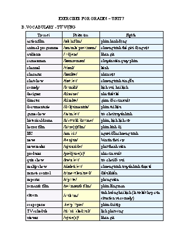 Bài tập Tiếng Anh Lớp 6 - Unit 7
