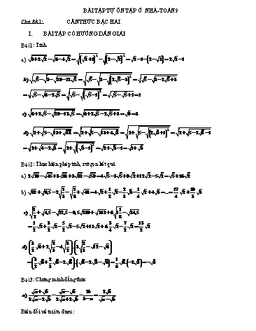 Bài tập tự ôn tại nhà môn Toán Lớp 9