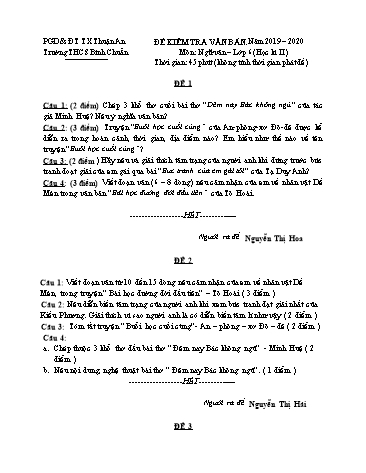 Bộ đề kiểm tra 45 phút học kì II phần văn bản môn Ngữ văn Lớp 6 - Trường THCS Bình Chuẩn - Năm học 2019-2020 (Có đáp án)