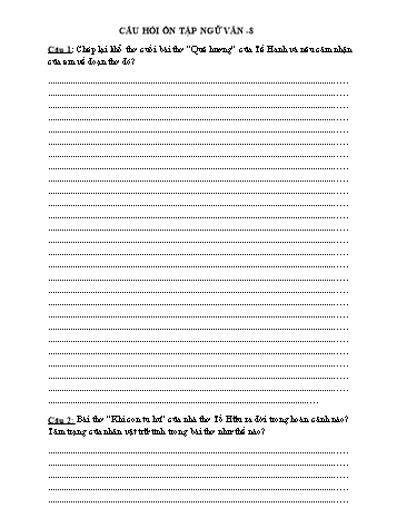 Câu hỏi ôn tập môn Ngữ văn Lớp 8