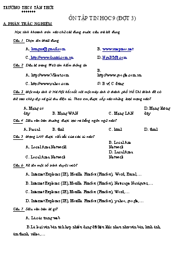Câu hỏi ôn tập Tin học 9 - Đợt 3 - Trường THCS Tân Thới