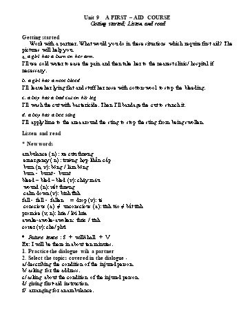 Đề cương ôn tập và bài tập môn Tiếng Anh Lớp 8 - Unit 9: A first - Aid course Đề cương ôn tập và bài tập môn Tiếng Anh Lớp 8 - Unit 9: A first - Aid course