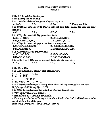 Đề kiểm tra 1 tiết chương 5 môn Hóa học Lớp 8