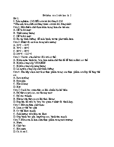 Đề kiểm tra 1 tiết học kì II môn Công nghệ Lớp 6