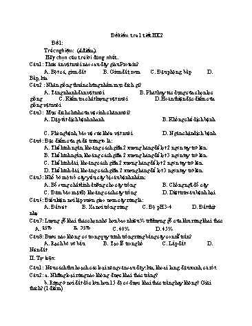 Đề kiểm tra 1 tiết học kì II môn Công nghệ Lớp 7