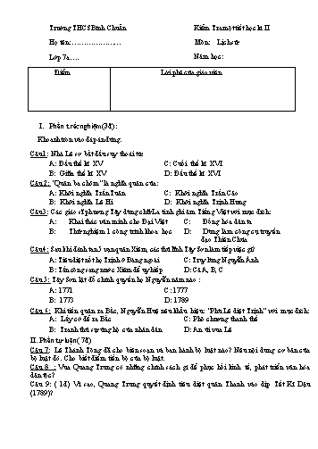 Đề kiểm tra 1 tiết học kì II môn Lịch sử Lớp 7 - Trường THCS Bình Chuẩn (Có đáp án)