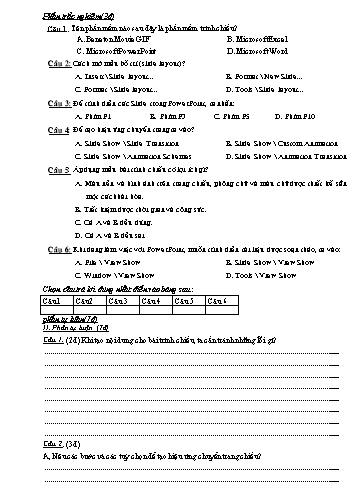 Đề kiểm tra 1 tiết học kì II môn Tin học Lớp 9 (Có đáp án)