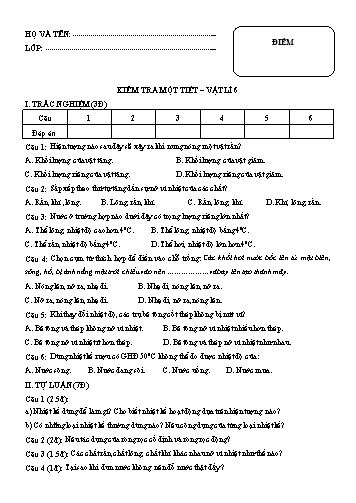 Đề kiểm tra 1 tiết học môn Vật lí Lớp 6 - Trường THCS Bình Chuẩn - Đề 3 (Có đáp án)