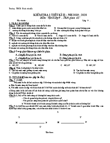 Đề kiểm tra 1 tiết học môn Vật lí Lớp 9 - Trường THCS Bình Chuẩn - Năm học 2019-2020 (Có đáp án)