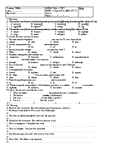 Đề kiểm tra 1 tiết lần 2 môn Tiếng Anh Lớp 9 (Có đáp án)