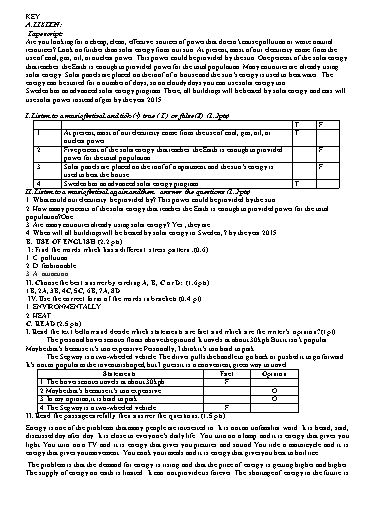 Đề kiểm tra 1 tiết lần 3 môn Tiếng Anh Lớp 7 (Có đáp án)