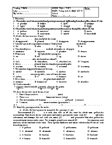 Đề kiểm tra 1 tiết lần 3 môn Tiếng Anh Lớp 9 (Có đáp án)