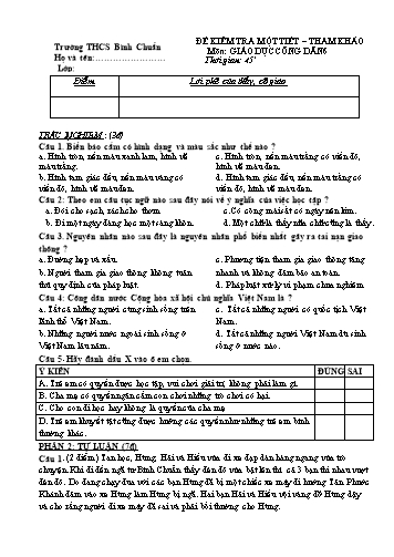 Đề kiểm tra 1 tiết môn GDCD Lớp 6 - Trường THCS Bình Chuẩn