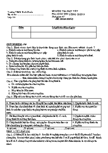 Đề kiểm tra 1 tiết môn GDCD Lớp 9 - Trường THCS Bình Chuẩn (Có đáp án)