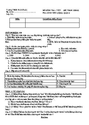 Đề kiểm tra 1 tiết môn GDCD Lớp 9 - Trường THCS Bình Chuẩn - Đề 1 (Có đáp án)