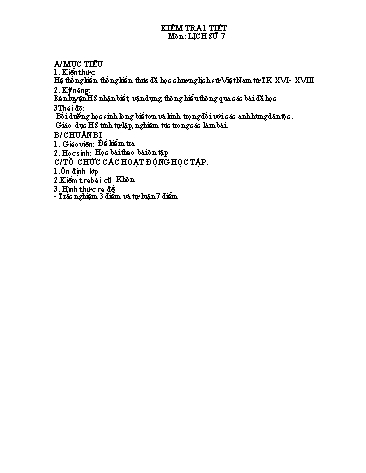 Đề kiểm tra 1 tiết môn Lịch sử Lớp 7 - Trường THCS Bình Chuẩn (Có đáp án)