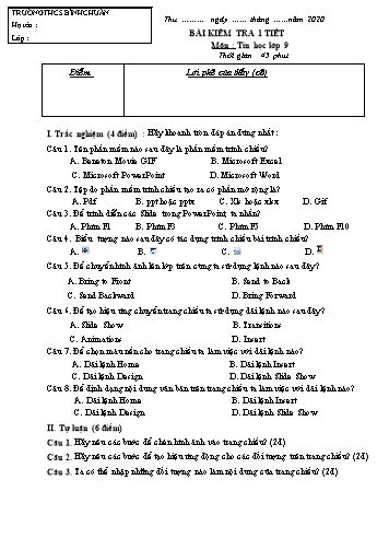 Đề kiểm tra 1 tiết môn Tin học Lớp 9 - Trường THCS Bình Chuẩn (Có đáp án)