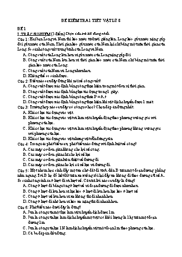Đề kiểm tra 1 tiết môn Vật lí Lớp 8
