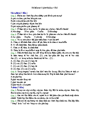 Đề kiểm tra 45 phút học kì II môn Sinh học Lớp 6 (Có đáp án)