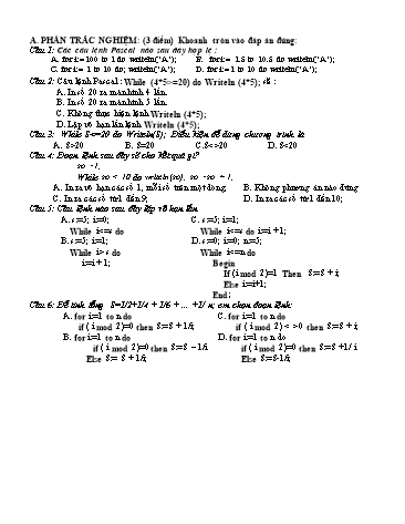 Đề kiểm tra 45 phút học kì II môn Tin học Lớp 8 (Có đáp án)