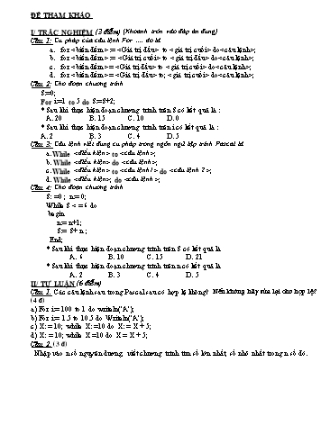 Đề kiểm tra 45 phút lần 1 môn Tin học Lớp 8 (Có đáp án)
