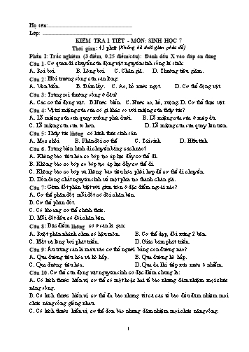 Đề kiểm tra 45 phút môn Sinh học Lớp 7 (Có đáp án)